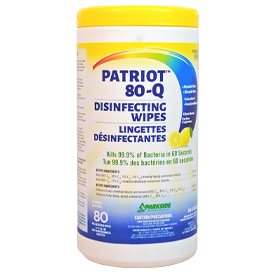 Patriot 80Q Disinfecting Wipes 80/Canister x6 /Case - 30 Sec. COVID-19 Kill Time-Made in Canada